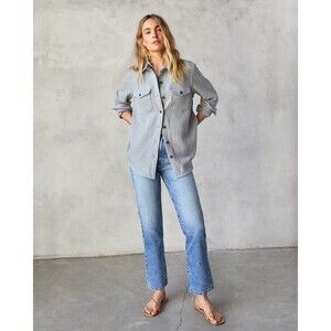 Outerknown SEA Jeans The Strand Straight High Rise Cropped Ankle Med Blue Wash